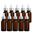 Frasco âmbar com conta-gotas prateado e bulbo branco - 15 ml (unitário ou kit)