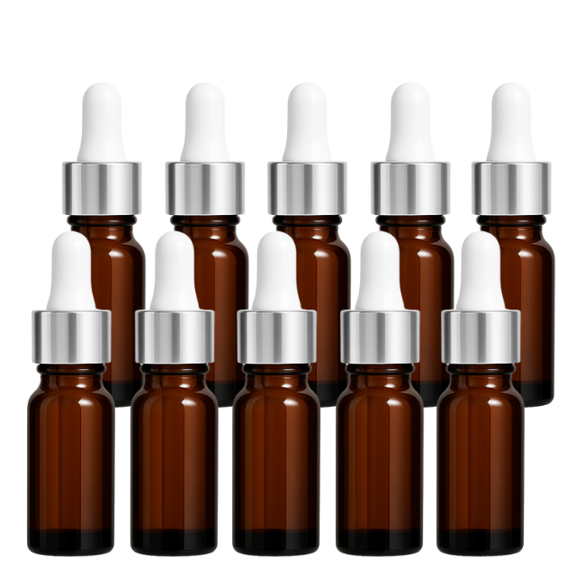 Frasco âmbar com conta-gotas prateado e bulbo branco - 5 ml (unitário ou kit)