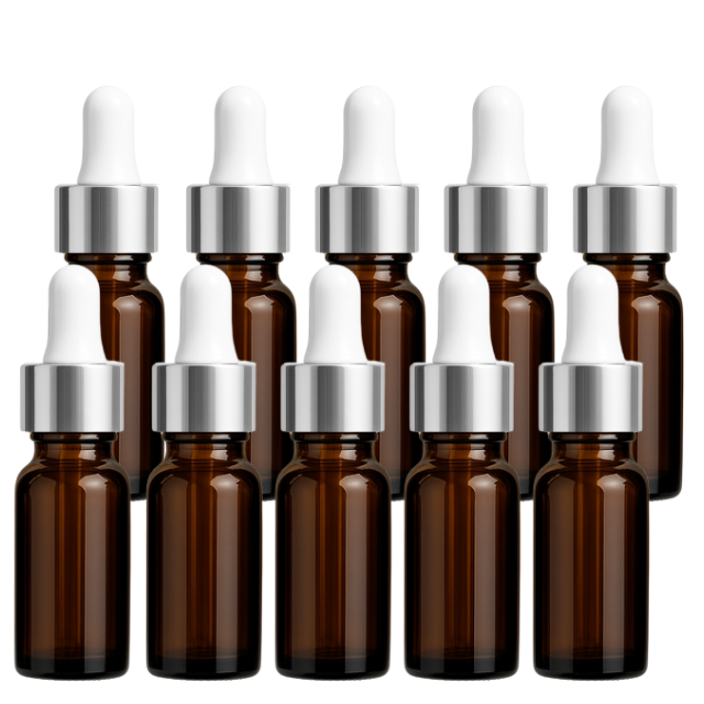 Frasco âmbar com conta-gotas prateado e bulbo branco - 10 ml (unitário ou kit)