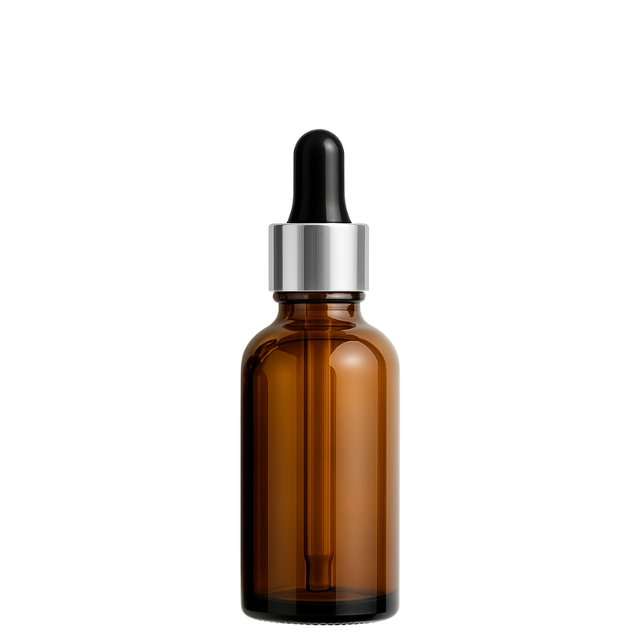 Frasco âmbar com conta-gotas prateado e bulbo preto - 30 ml (unitário ou kit)