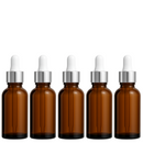 Frasco âmbar com conta-gotas prateado e bulbo branco R18 - 30 ml (unitário ou kit)