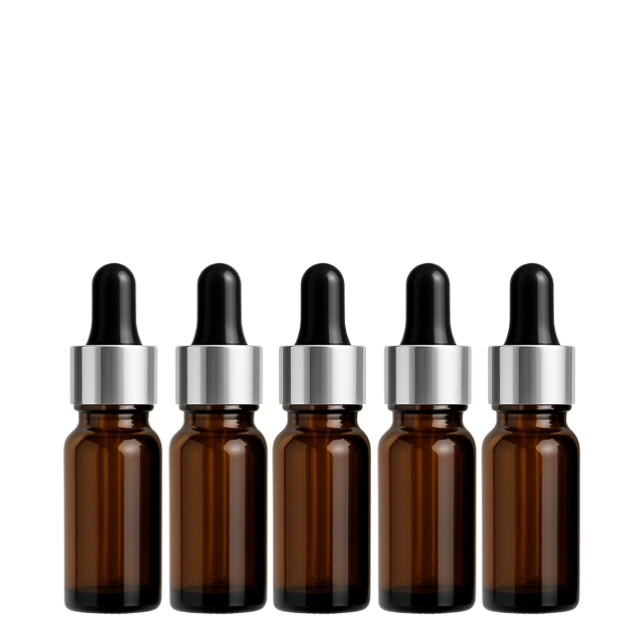 Frasco âmbar com conta-gotas prateado e bulbo preto - 5 ml (unitário ou kit)