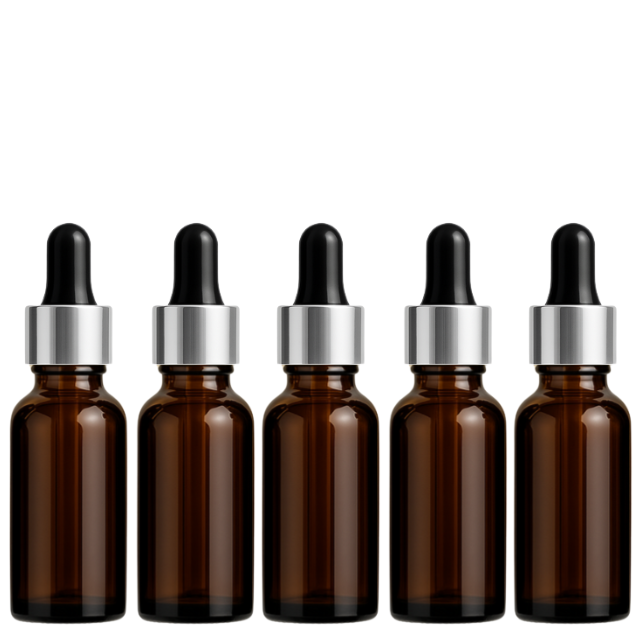 Frasco âmbar com conta-gotas prateado e bulbo preto - 20 ml (unitário ou kit) (cópia)