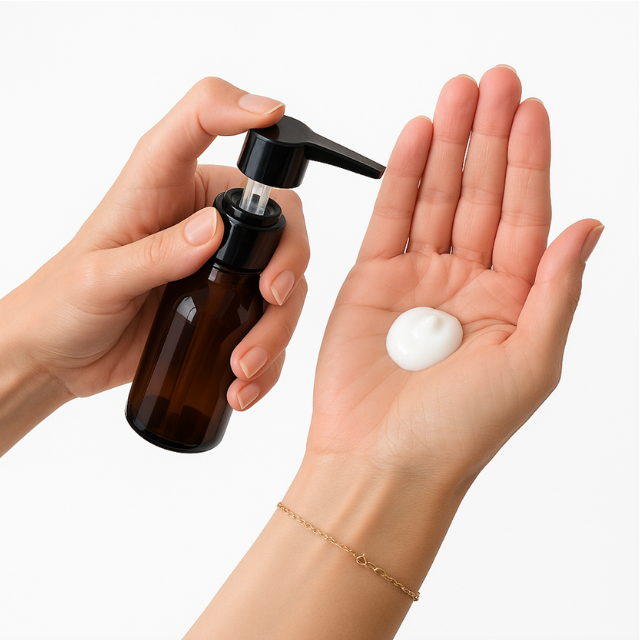 Frasco em vidro ambar com válvula PUMP lisa - 60 mls (kit ou unidade)
