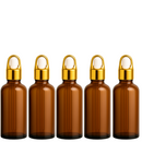 Frasco âmbar com conta-gotas cesta dourado bulbo branco R18 - 50 ml (Unidade ou kit)