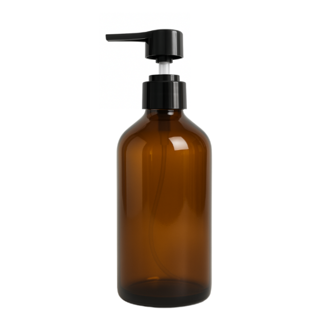 Frasco em vidro âmbar com válvula PUMP lisa - 250 ml