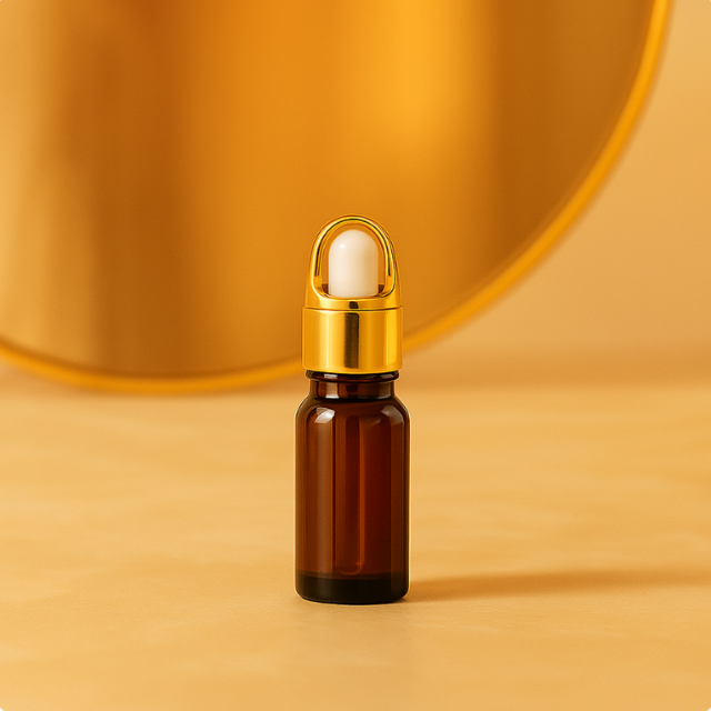 Frasco âmbar conta-gotas cesta dourado bulbo branco - 5 ml (Unidade ou kit)