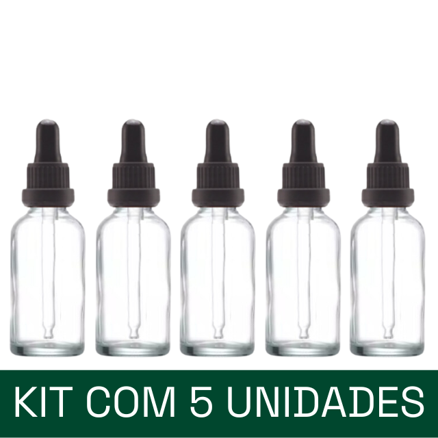 Frasco transparente com conta-gotas PREMIUM - 30 ml (unitário ou kit) - Preto ou Branco