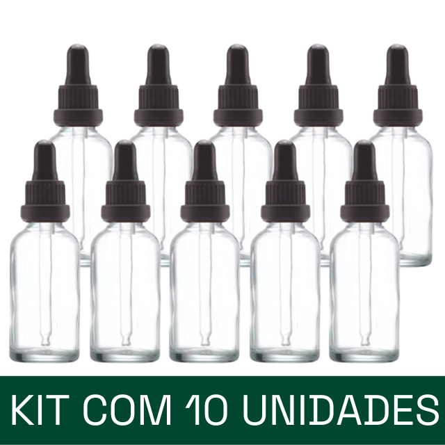 Frasco transparente com conta-gotas PREMIUM - 30 ml (unitário ou kit) - Preto ou Branco