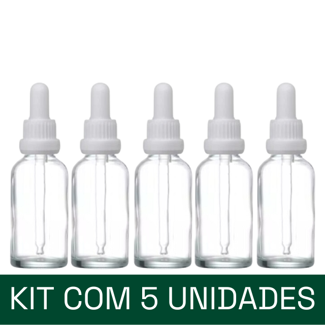 Frasco transparente com conta-gotas PREMIUM - 30 ml (unitário ou kit) - Preto ou Branco