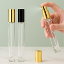 Frasco em vidro transparente luxo com válvula spray dourada - 10 ml (unidade ou kit)