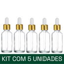 Frasco transparente com conta-gotas dourado e bulbo branco R18 - 30 ml (unitário ou kit)