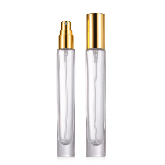 Frasco em vidro transparente luxo com válvula spray dourada - 10 ml (unidade ou kit)