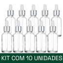 Frasco transparente com conta-gotas prateado e bulbo branco R18 - 30 ml (unitário ou kit)