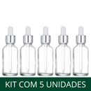 Frasco transparente com conta-gotas prateado e bulbo branco R18 - 30 ml (unitário ou kit)