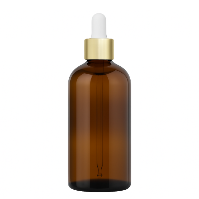 Frasco âmbar conta-gotas tampa dourada bulbo branco R18 - 100 ml (Unidade ou kit)