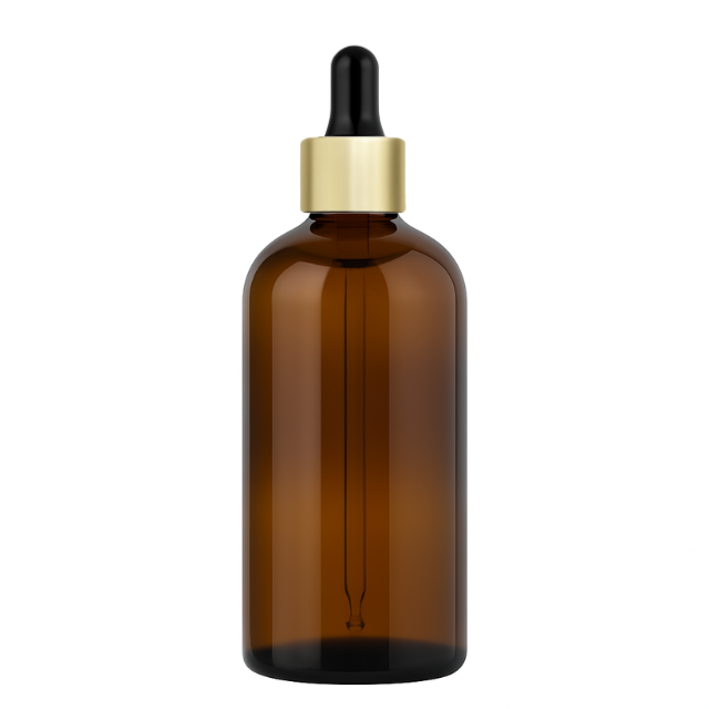 Frasco âmbar conta-gotas tampa dourada bulbo preto R18 - 100 ml (Unidade ou kit)