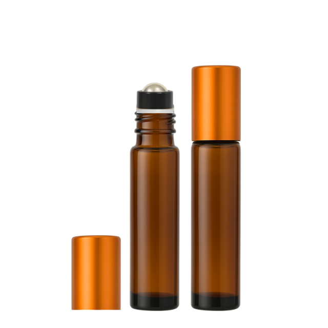 Frasco 10 ml rollon Premium âmbar tampas coloridas