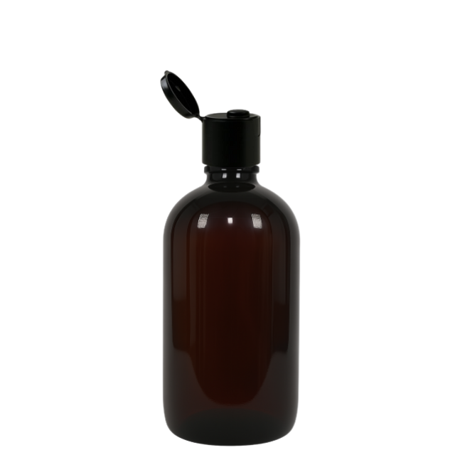 Frasco em PET âmbar com tampa preta FLIP TOP - 250 ml (kit ou unidade)