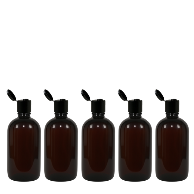 Frasco em PET âmbar com tampa preta FLIP TOP - 250 ml (kit ou unidade)