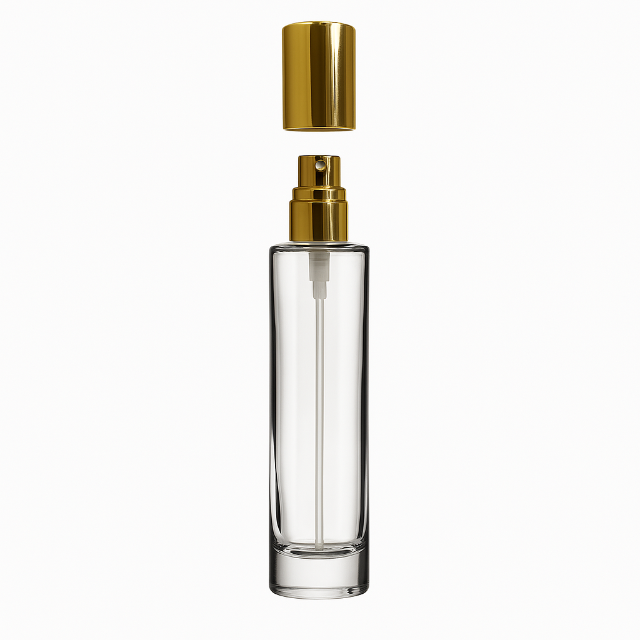 Frasco Luxo transparente com válvula spray dourada - 30 ml