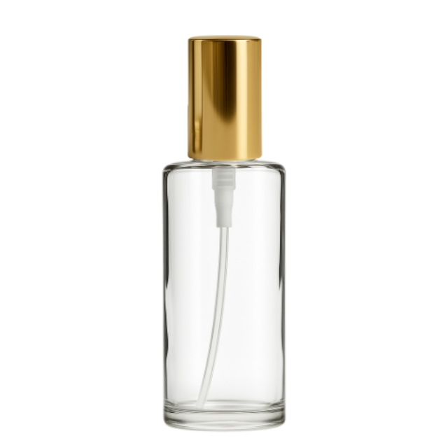 Frasco Luxo transparente com válvula spray dourada - 60 ml 