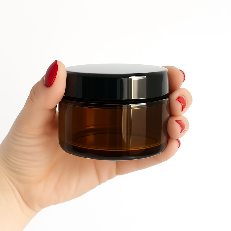 Frasco PET âmbar cosmético 100 gramas com tampa preta