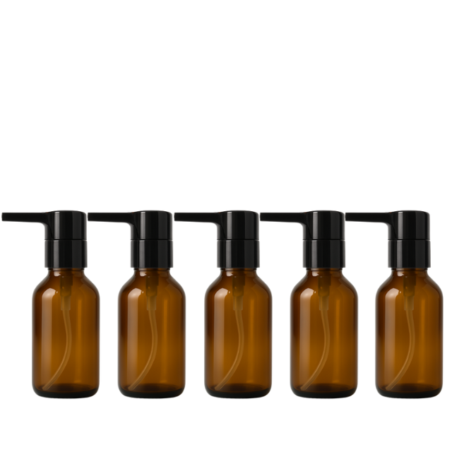 Frasco em vidro âmbar com válvula PUMP lisa - 60 ml
