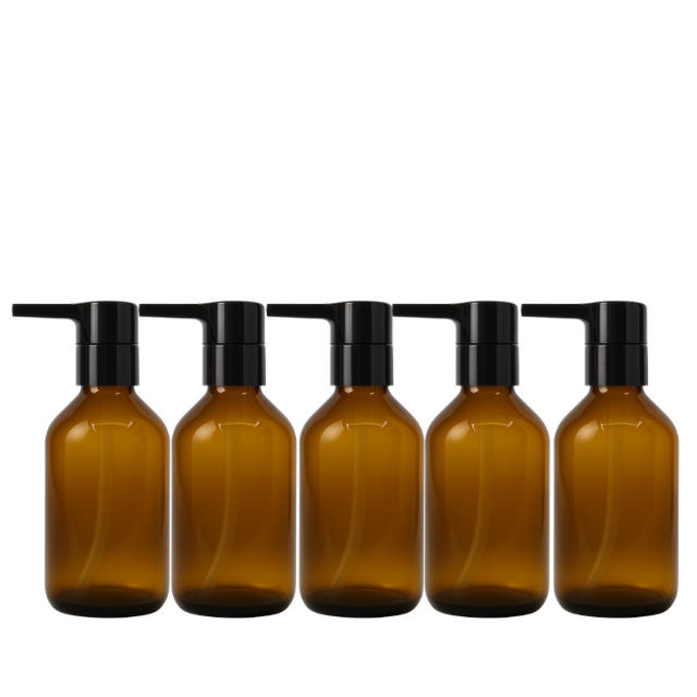 Frasco em vidro âmbar com válvula PUMP lisa - 150 ml