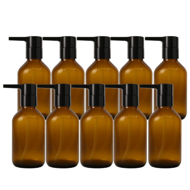 Frasco em vidro âmbar com válvula PUMP lisa - 150 ml