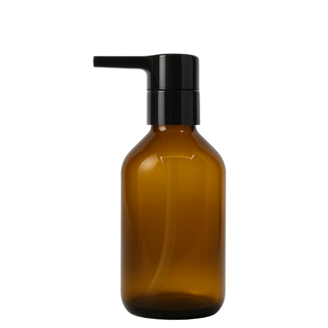 Frasco em vidro âmbar com válvula PUMP lisa - 150 ml