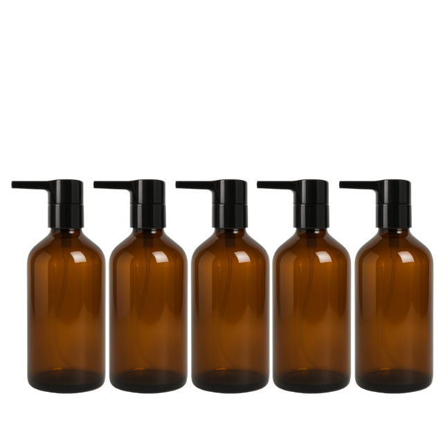 Frasco em vidro âmbar com válvula PUMP lisa - 200 ml