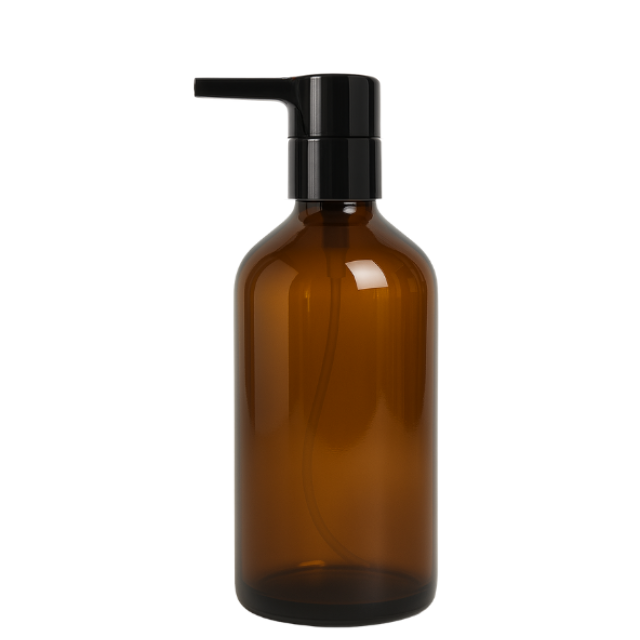Frasco em vidro âmbar com válvula PUMP lisa - 200 ml