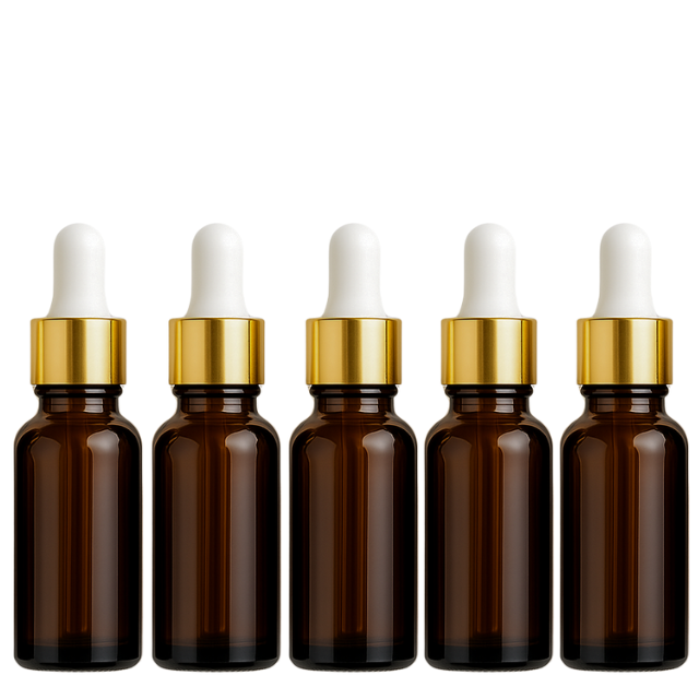 Frasco âmbar com conta-gotas dourado e bulbo branco - 15 ml 