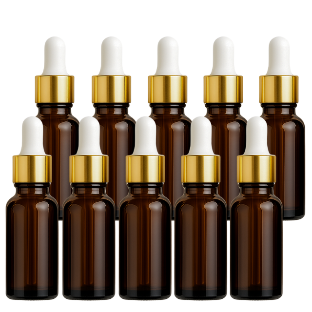 Frasco âmbar com conta-gotas dourado e bulbo branco - 15 ml
