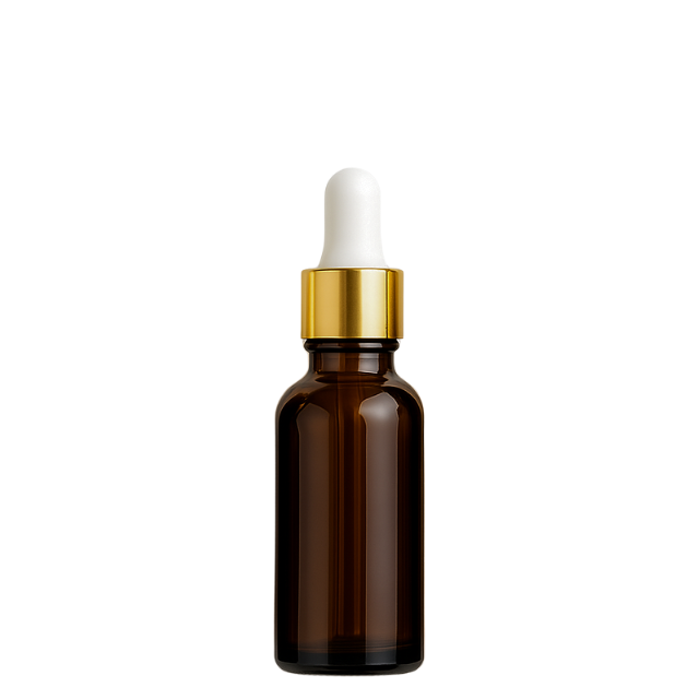 Frasco âmbar com conta-gotas dourado e bulbo branco - 20 ml 