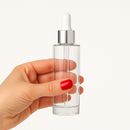 Frasco transparente com conta-gotas branco prateado - 30 ml para óleos essenciais, sinergias e fórmulas cosméticas