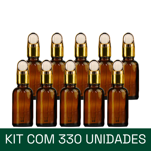 ATACADO - Frasco âmbar conta-gotas cesta dourado de 30 ml