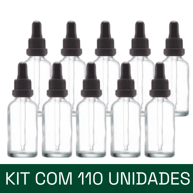 Frasco transparente com conta-gotas PREMIUM - 30 ml (unitário ou kit) - Preto ou Branco
