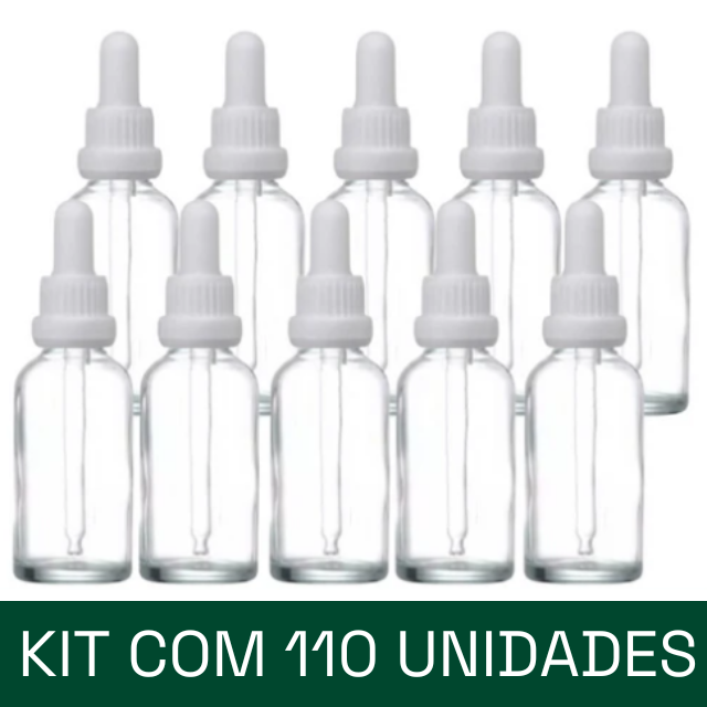 Frasco transparente com conta-gotas PREMIUM - 30 ml (unitário ou kit) - Preto ou Branco