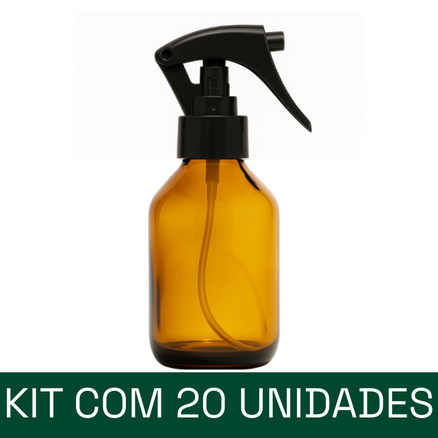 Frasco em vidro âmbar com válvula spray mini gatilho - 150 ml
