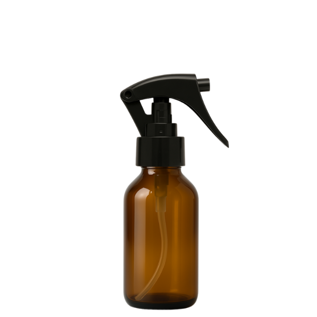 Frasco em vidro âmbar com válvula spray mini gatilho - 60 ml