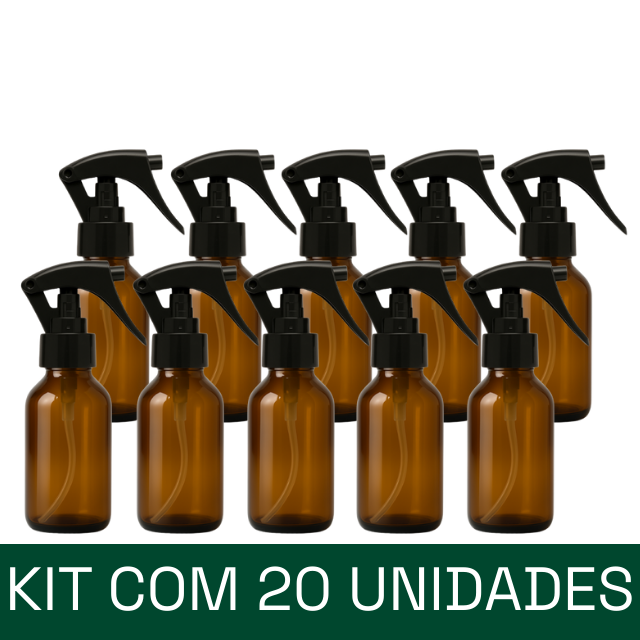 Frasco em vidro âmbar com válvula spray mini gatilho - 60 ml