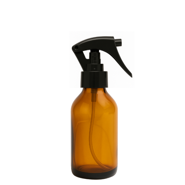 Frasco em vidro âmbar com válvula spray mini gatilho - 100 ml