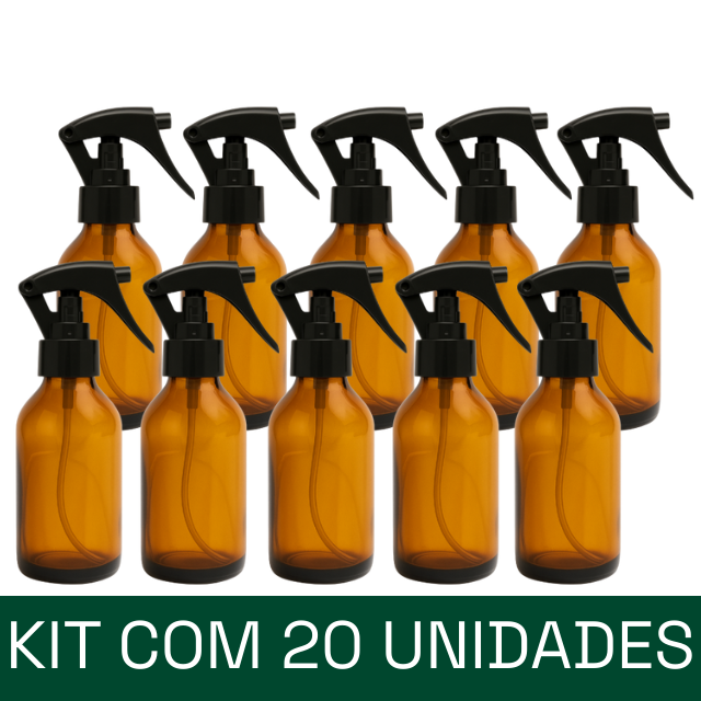 Frasco em vidro âmbar com válvula spray mini gatilho - 100 ml