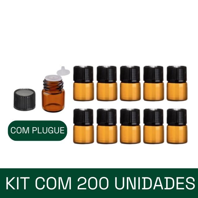 Frasco vidro âmbar MINI gotejador 1 ml (Com plugue ou sem plugue) - Kits