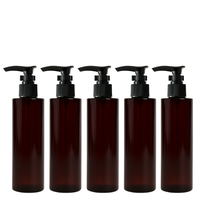 Frasco PET âmbar ombro RETO com válvula PUMP - 250 ml (kit ou unidade)
