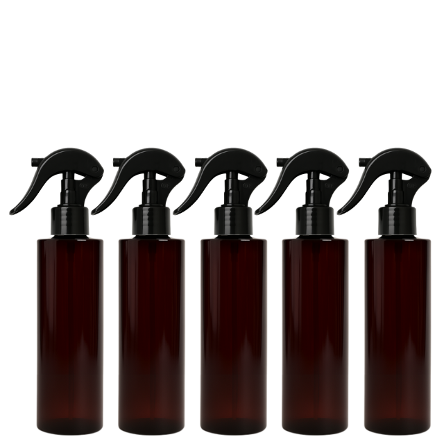 Frasco PET âmbar ombro RETO com válvula Spray mini gatilho - 200 ml (kit ou unidade)