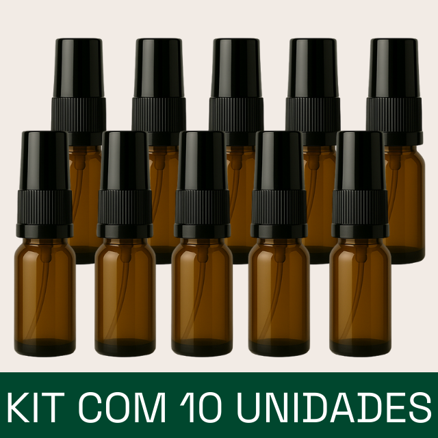 Frasco em vidro âmbar com válvula spray - 10 ml (unidade ou kit)