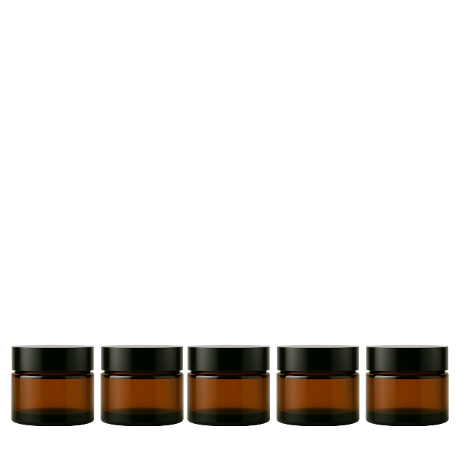 Frasco de vidro âmbar com tampa preta para cosmético - 50 gramas (kit ou unidade)